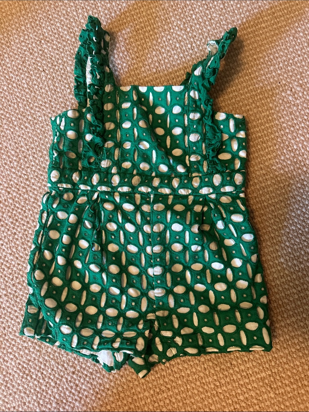 Janie and Jack Green and White Eyelet Playsuit